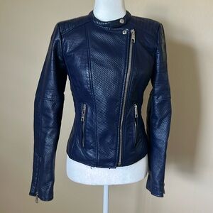 Guess Megan moto faux leather jacket.  Navy blue. Size XS.  Some wear.